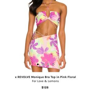 x REVOLVE Monique Mini Skirt + Bra Top in Pink Floral